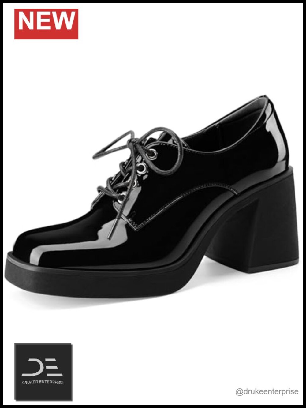 Chunky Platform Oxfords Square Toe Lace-Up Faux Leather